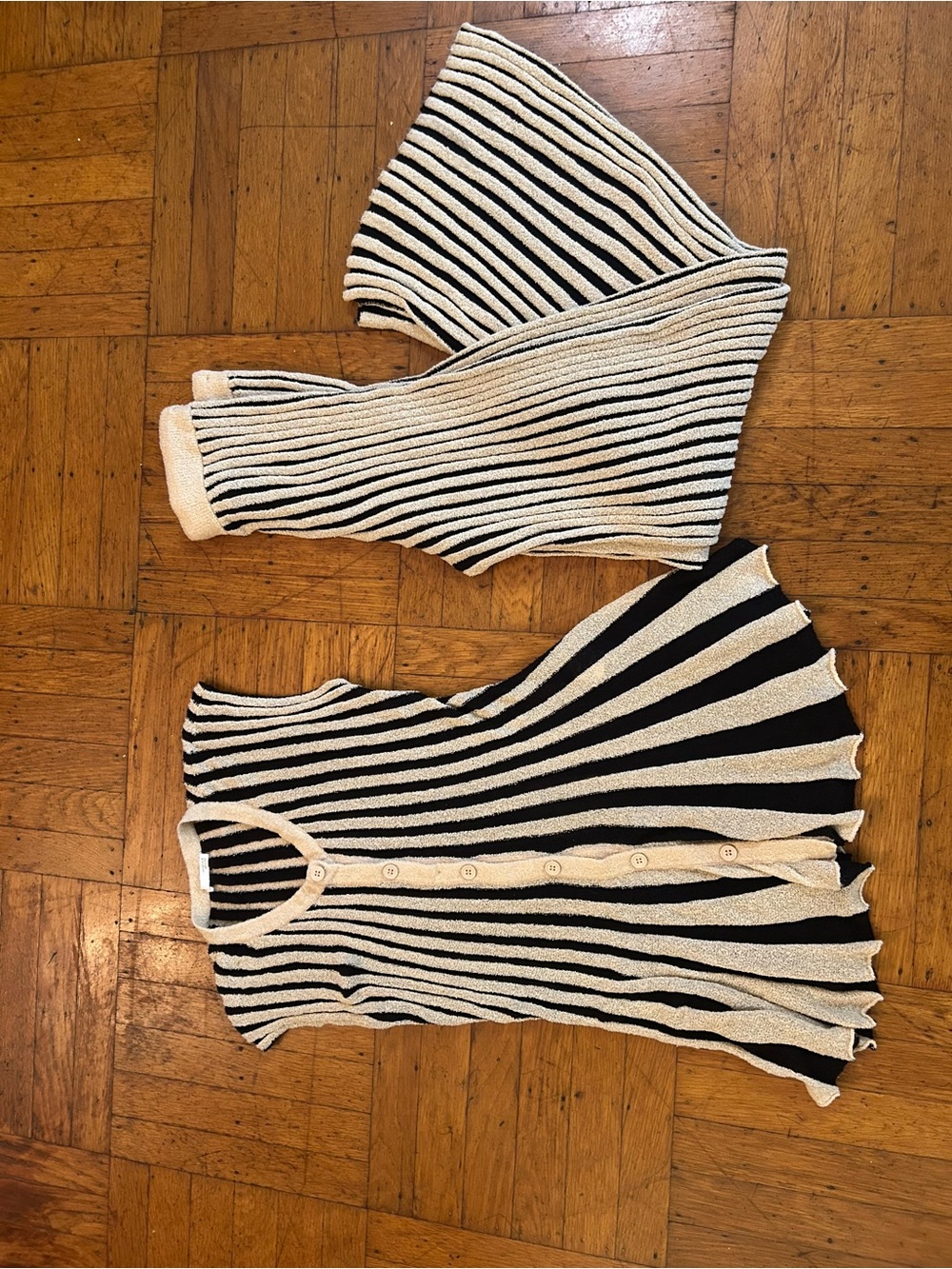 Zara Black and Cream Striped Wide-Leg Jumpsuit